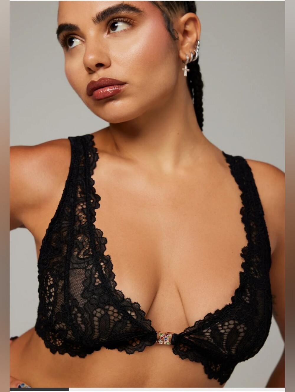 Savage X Fenty Black Lace Jeweled Front Closure Bralette XL